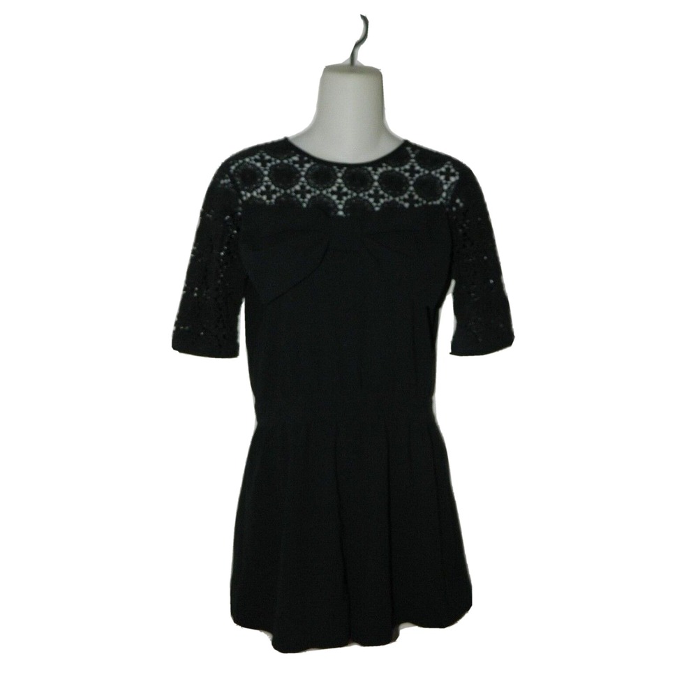 ASOS Romper Black Bow Short Sleeve Lace Cutout‎ Back Jumpsuit Size 2
